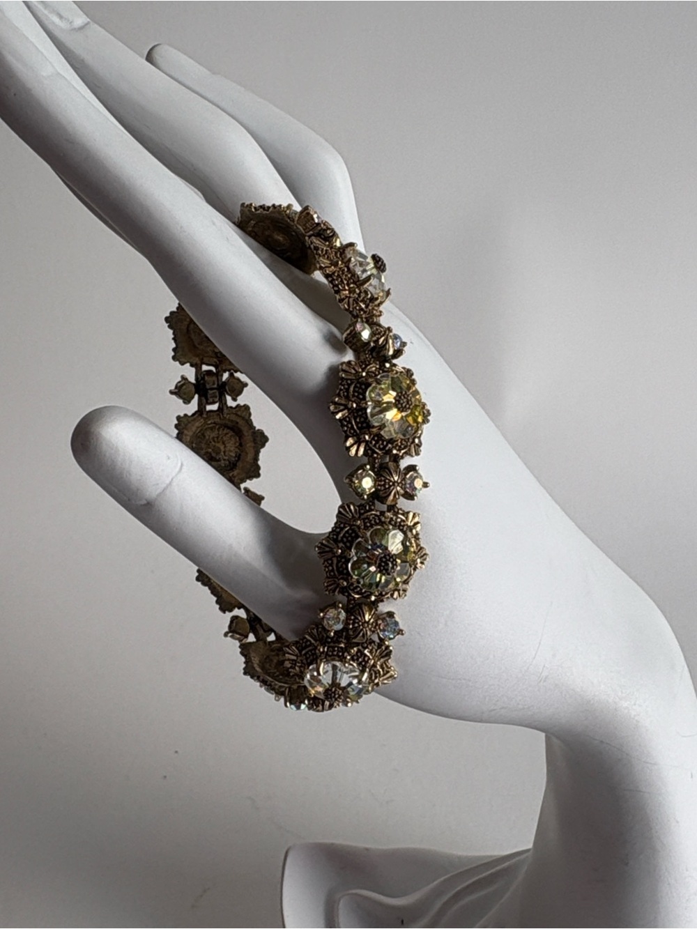Gold Crystal Floral Bracelet Vintage Inspired Statement Jewelry